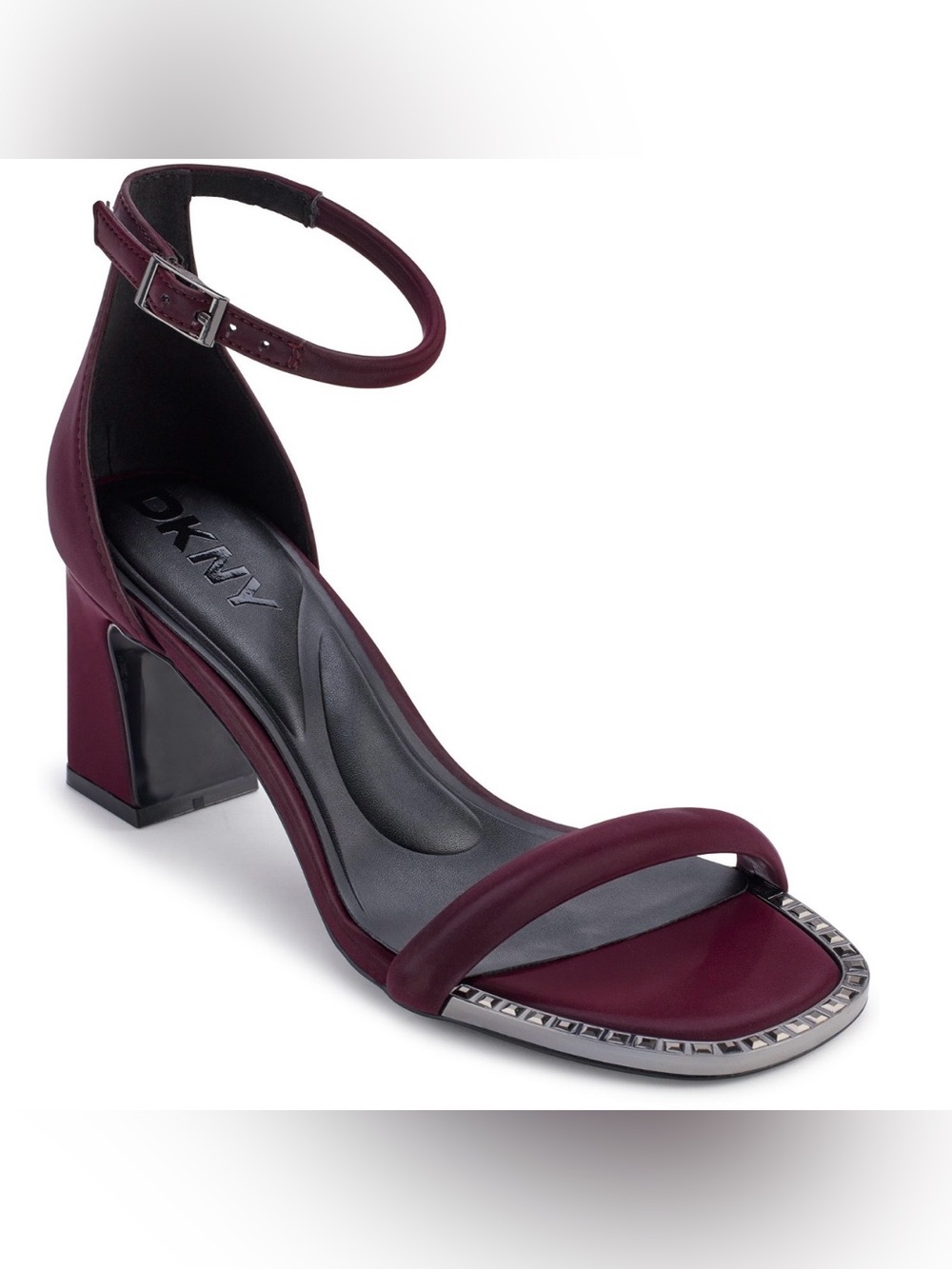 DKNY Wine Burgundy Ankle-Strap Block Heel Sandals